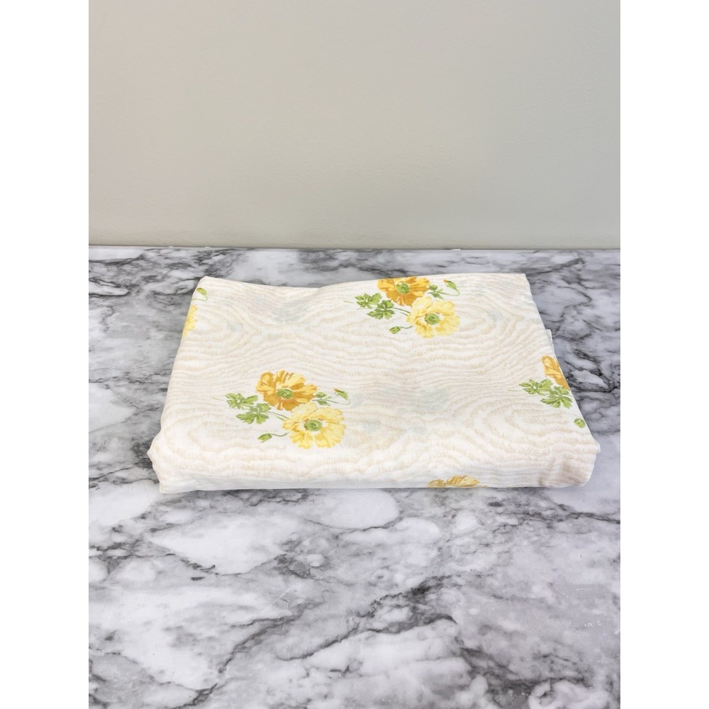 VTG Lady Pepperell No Iron Yellow & Orange Floral Twin Flat Sheet 70's USA